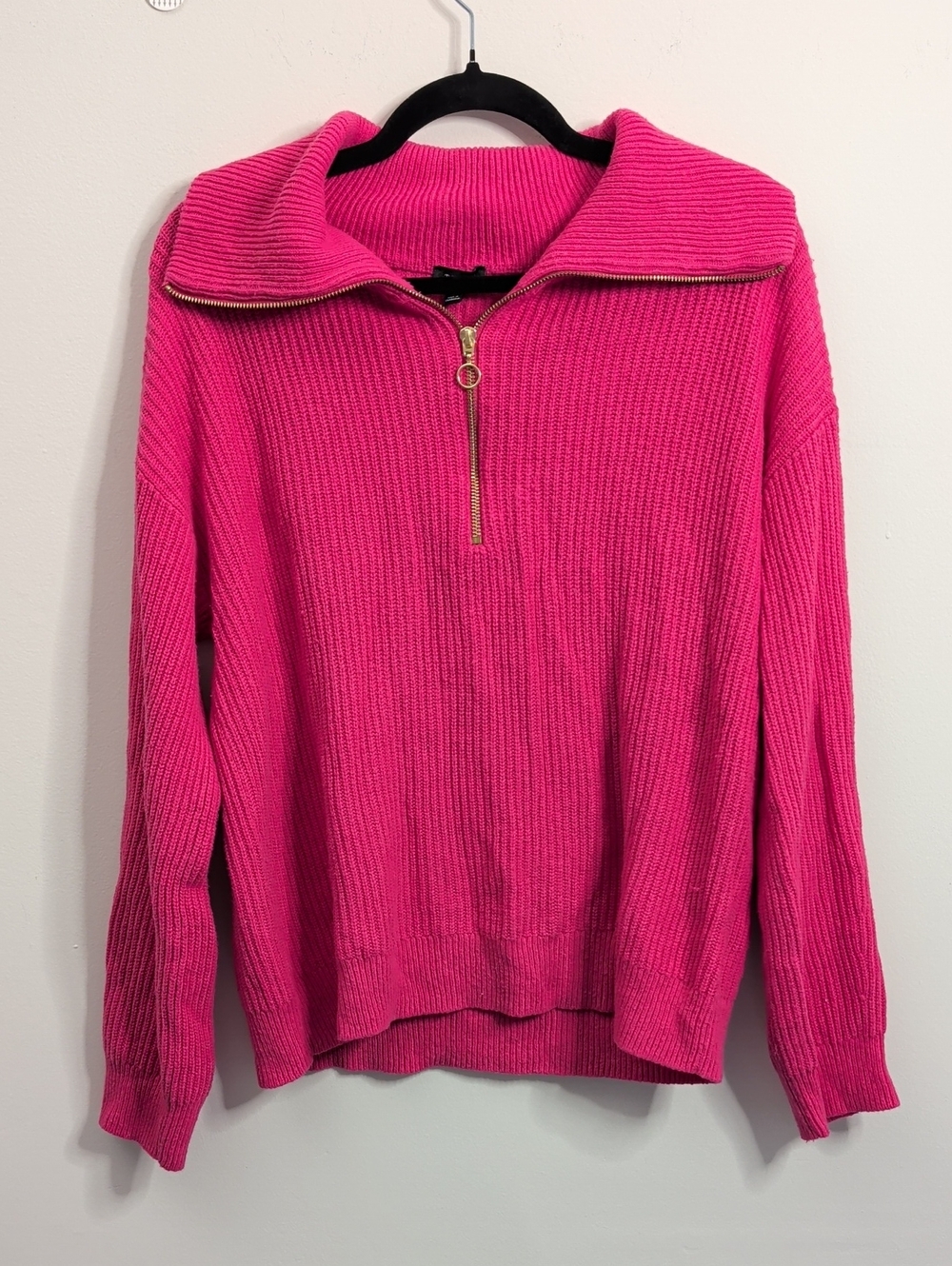 Talbots Hot Pink Cotton Quarter-Zip Sweater L